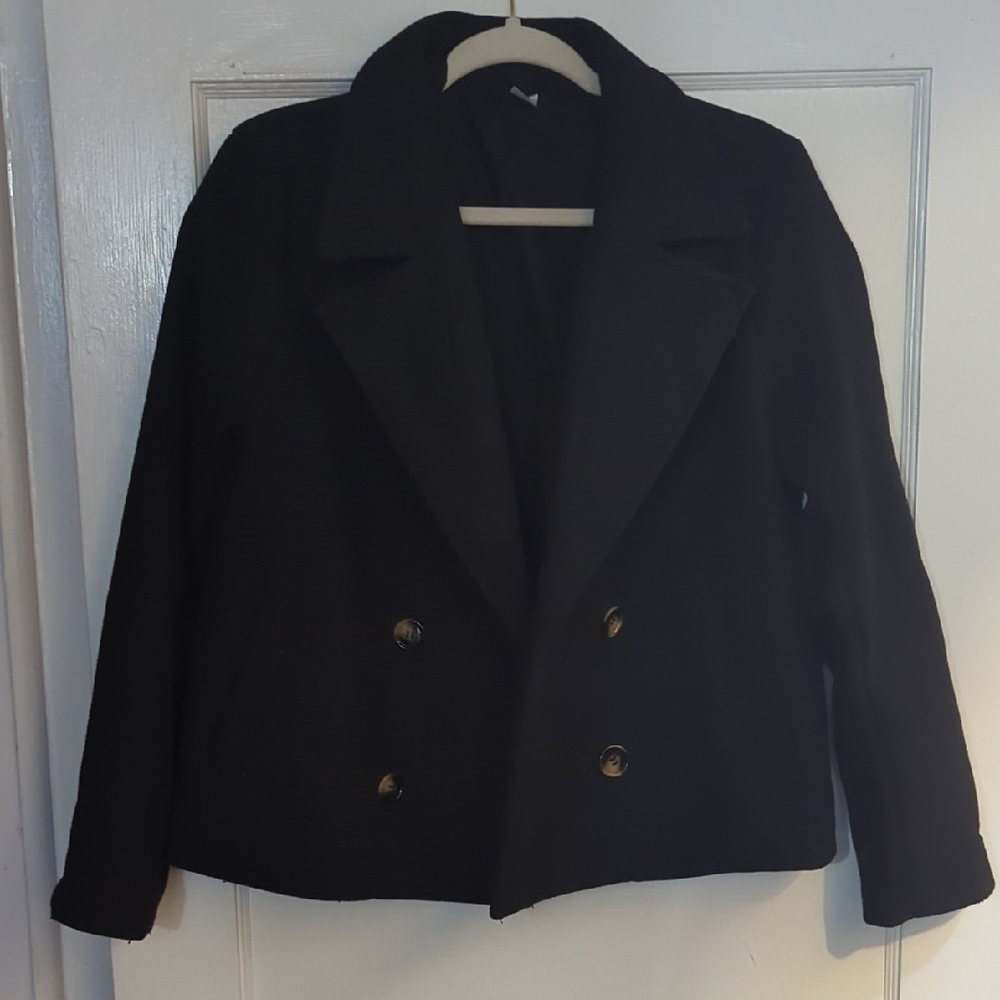 H&M Black Double-Breasted Pea Coat